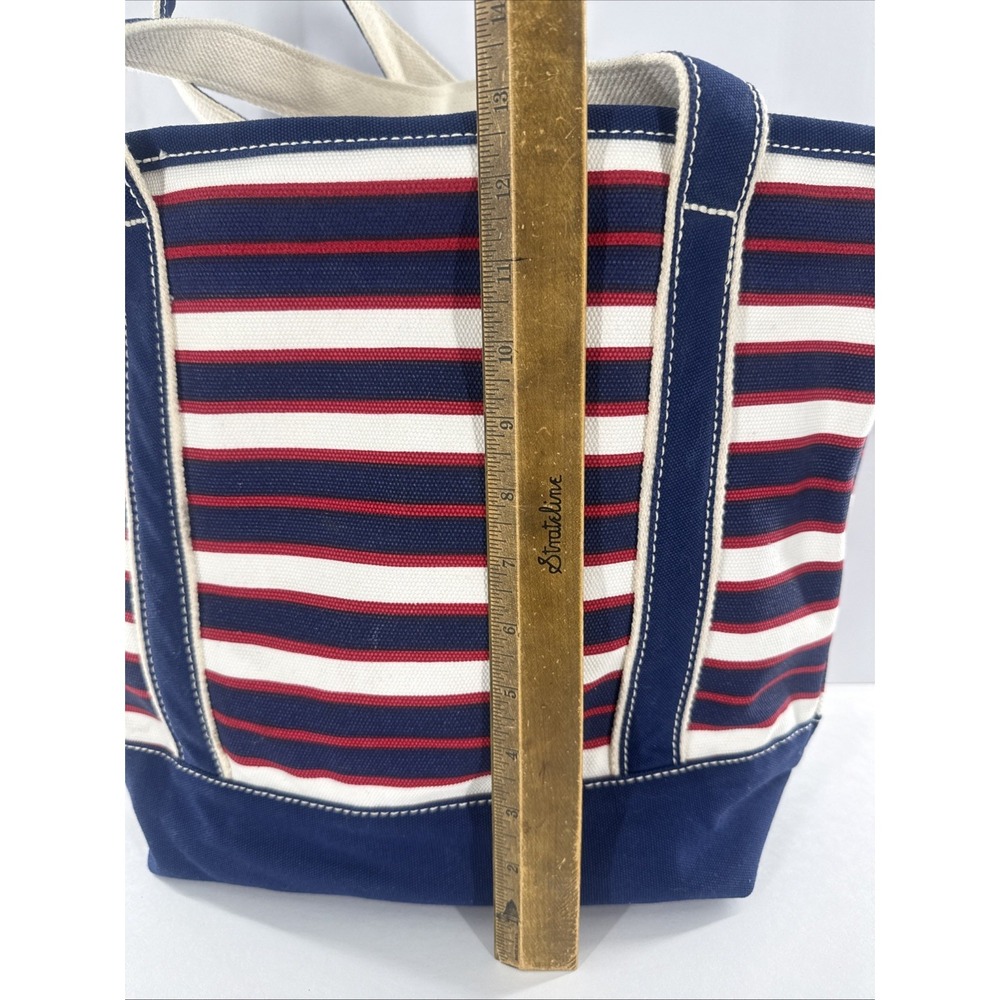 Lands End Canvas Tote Bag Navy Blue Red White Striped Nautical Large Beach Bag - Picture 5 of 10